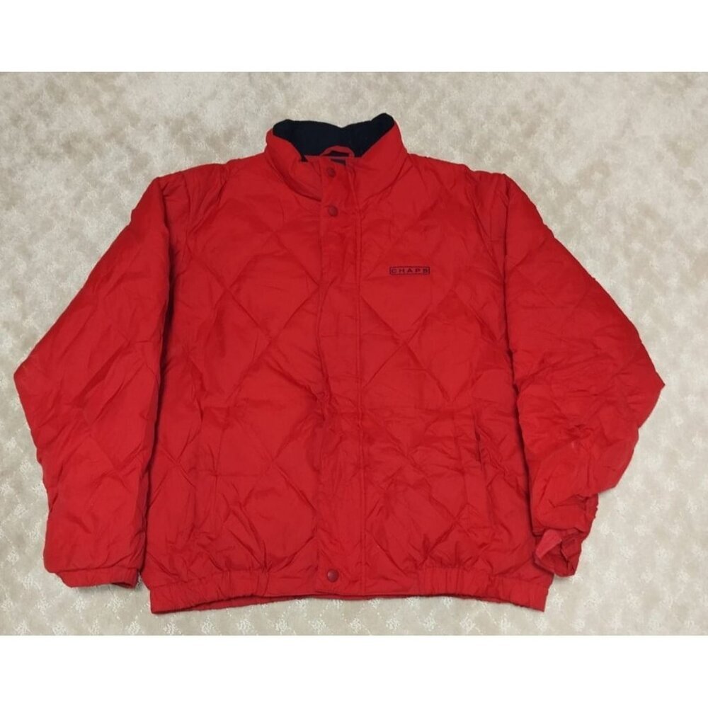 Chaps Men's Large Down Puffer Jacket Red Quilted Nylon Insulated Winter Coat